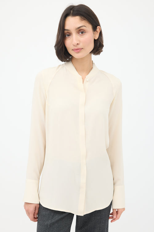 Brunello Cucinelli Cream Monili Trim Double Collar Shirt