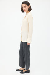 Brunello Cucinelli Cream Monili Trim Double Collar Shirt