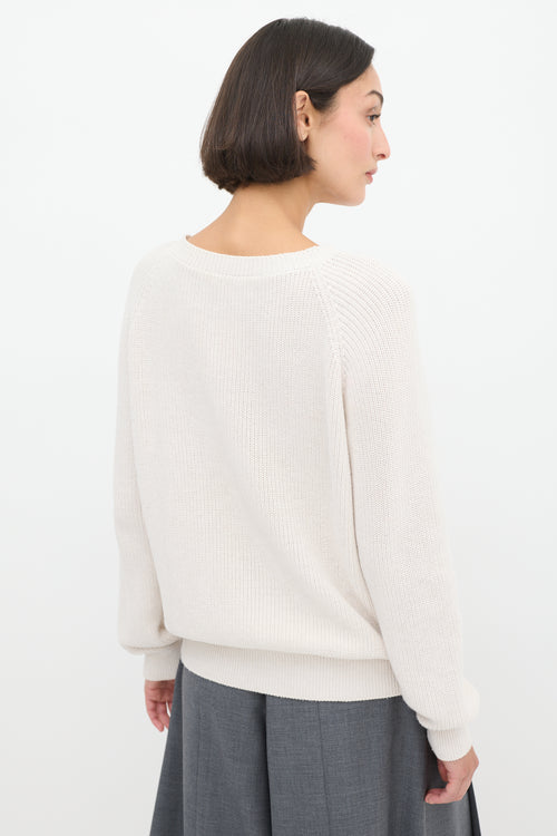 Brunello Cucinelli Cream Monili Trim Knit Sweater