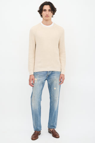 Brunello Cucinelli Beige Cotton Rib Knit Sweater