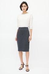 Brunello Cucinelli Cream Silk & Grey Cotton Dress