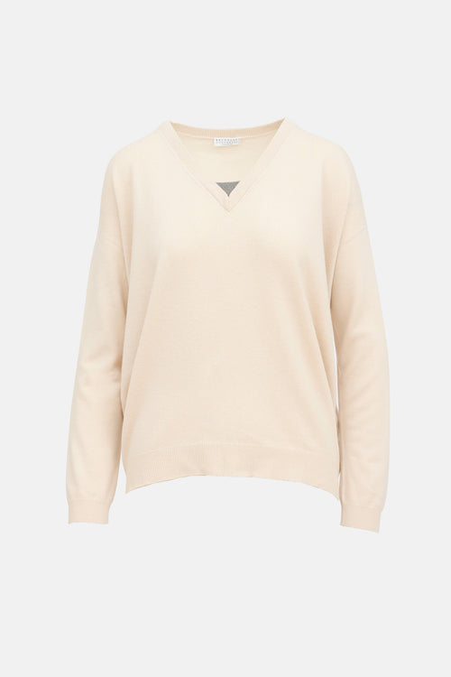 Brunello Cucinelli Monili V-Neck Cashmere Sweater