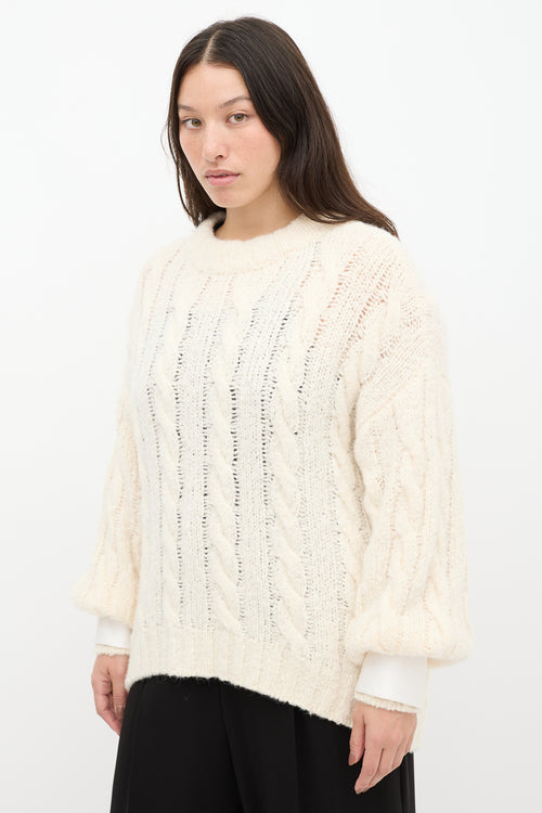 Brunello Cucinelli Cream Wool Knit Jewel Cuff Sweater