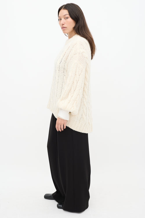 Brunello Cucinelli Cream Wool Knit Jewel Cuff Sweater