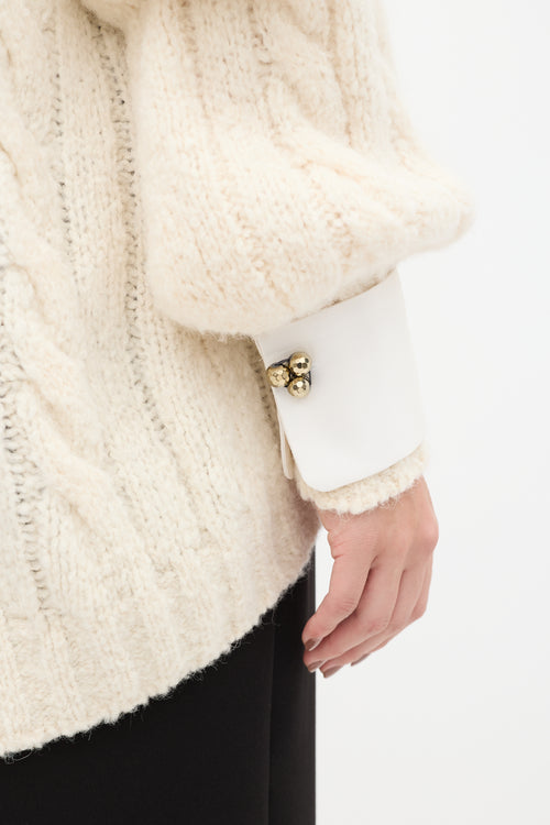 Brunello Cucinelli Cream Wool Knit Jewel Cuff Sweater