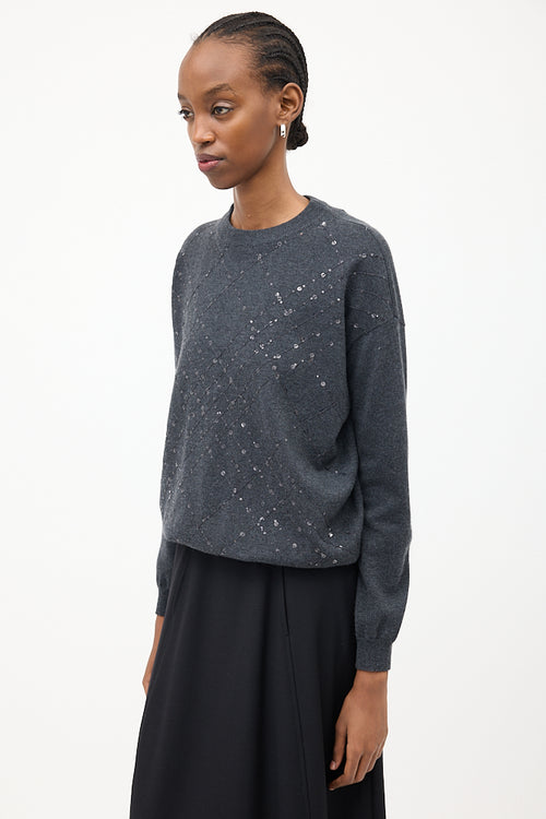 Brunello Cucinelli Dark Grey Cashmere Sequin Sweater