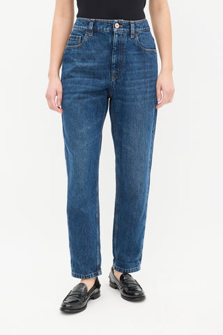 Brunello Cucinelli Dark Wash High Waist Tapered Jeans