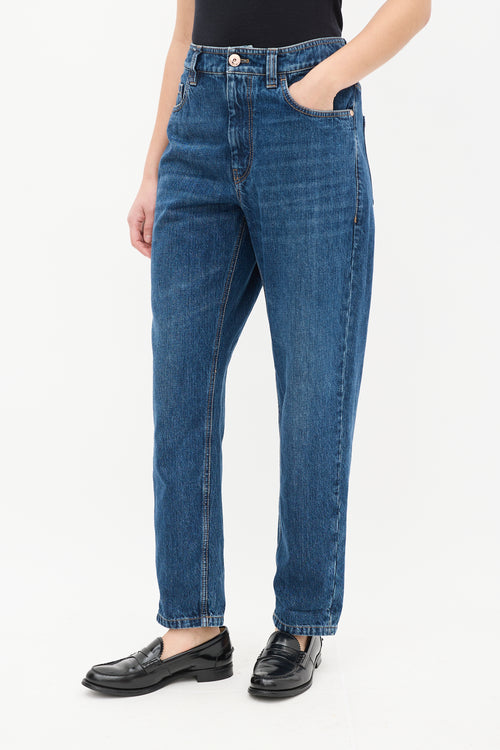 Brunello Cucinelli Dark Wash High Waist Tapered Jeans