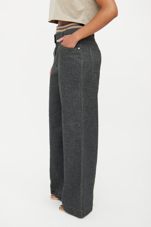 Brunello Cucinelli Grey & Beige Wide Leg Jean