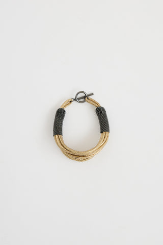 Brunello Cucinelli Metallic Leather Monili Bead Bracelet
