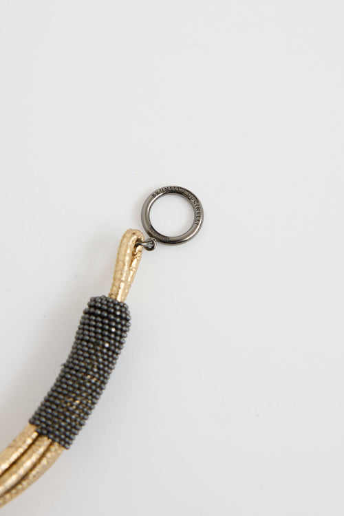 Brunello Cucinelli Metallic Leather Monili Bead Bracelet