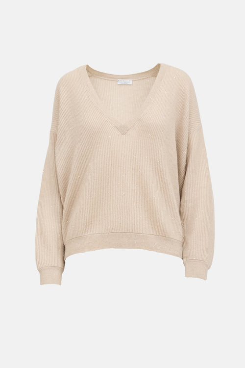 Brunello Cucinelli Sequin V-Neck Sweater