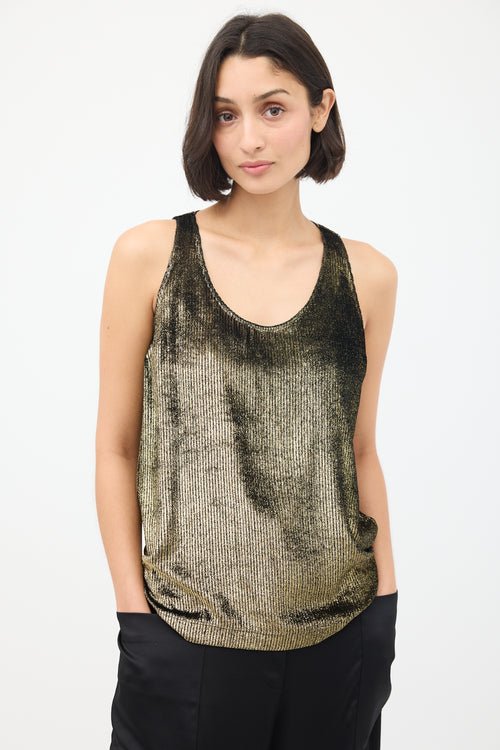 Brunello Cucinelli Gold Velvet Metallic Ribbed Tank Top