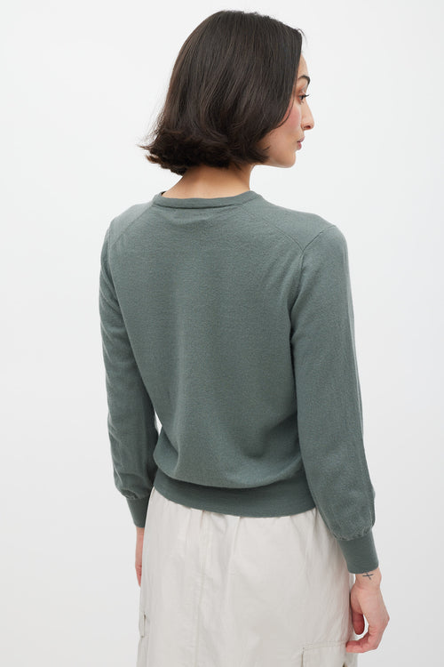 Brunello Cucinelli Green Knit Cashmere V-Neck Sweater