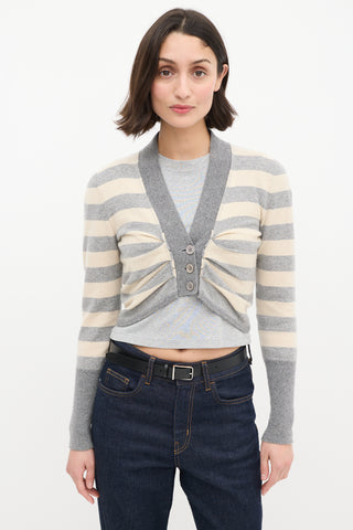 Brunello Cucinelli Grey & Beige Cashmere Striped Cropped Cardigan