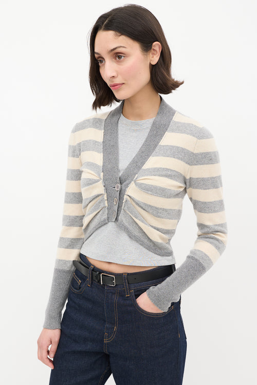 Brunello Cucinelli Grey & Beige Cashmere Striped Cropped Cardigan