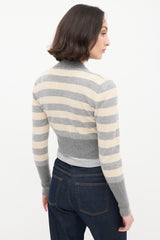 Brunello Cucinelli Grey & Beige Cashmere Striped Cropped Cardigan