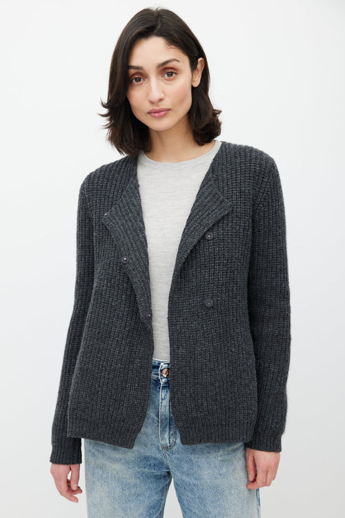 Brunello Cucinelli Grey Cashmere Elbow Patch Sweater