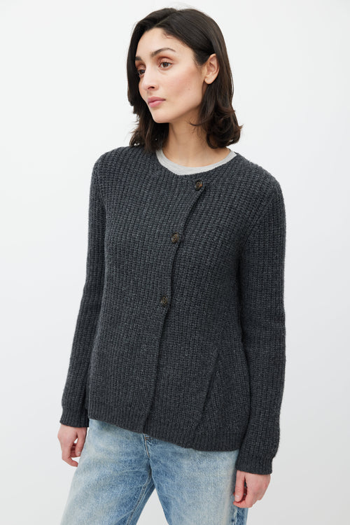 Brunello Cucinelli Grey Cashmere Elbow Patch Sweater