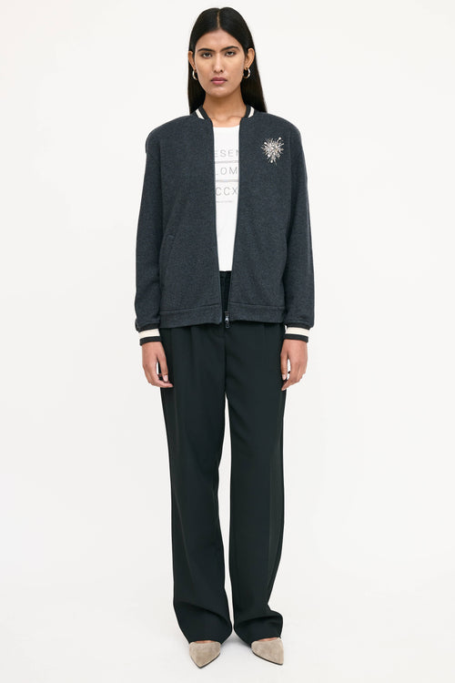 Brunello Cucinelli Cashmere Knit Jewel Bomber Jacket