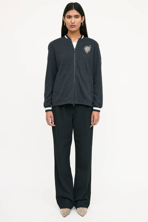 Brunello Cucinelli Cashmere Knit Jewel Bomber Jacket
