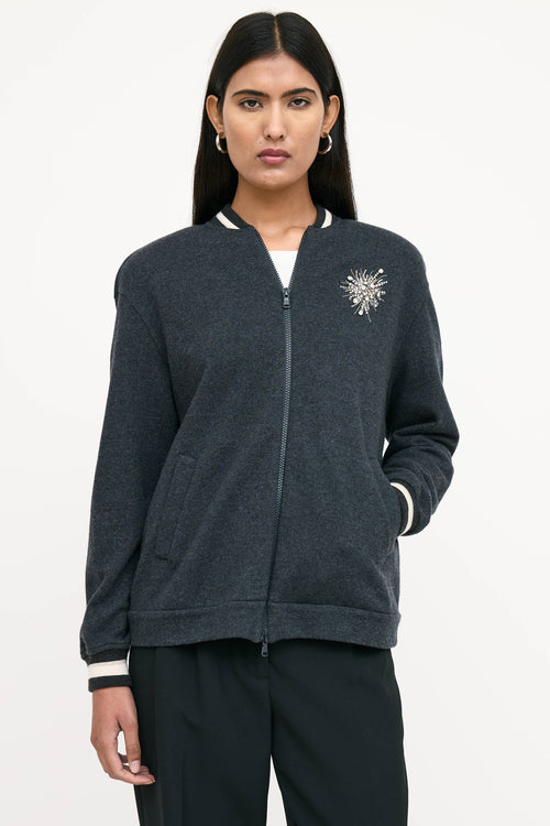 Brunello Cucinelli Cashmere Knit Jewel Bomber Jacket