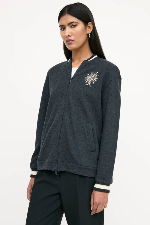 Brunello Cucinelli Cashmere Knit Jewel Bomber Jacket