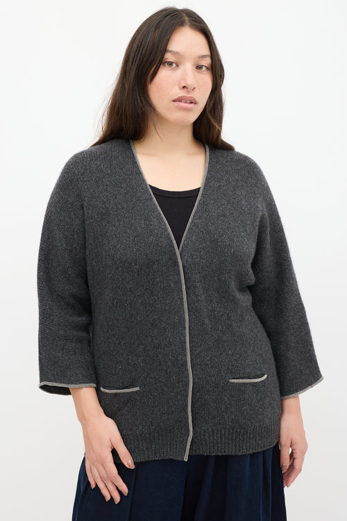 Brunello Cucinelli Grey Cashmere Knit Monili Cardigan