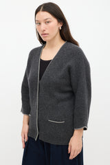 Brunello Cucinelli Grey Cashmere Knit Monili Cardigan