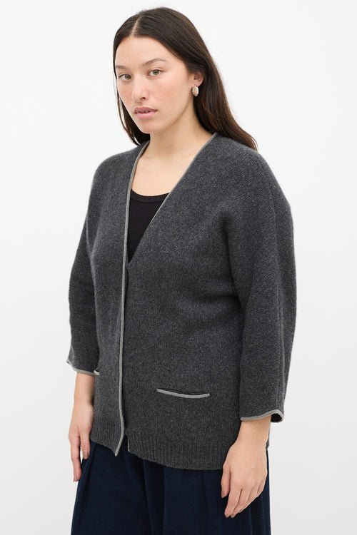 Brunello Cucinelli Grey Cashmere Knit Monili Cardigan