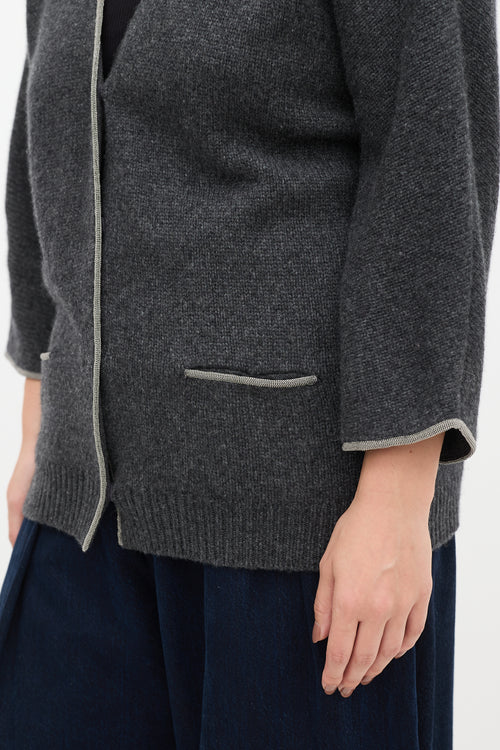 Brunello Cucinelli Grey Cashmere Knit Monili Cardigan