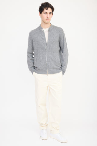 Brunello Cucinelli Grey Cashmere Knit Sweater Jacket
