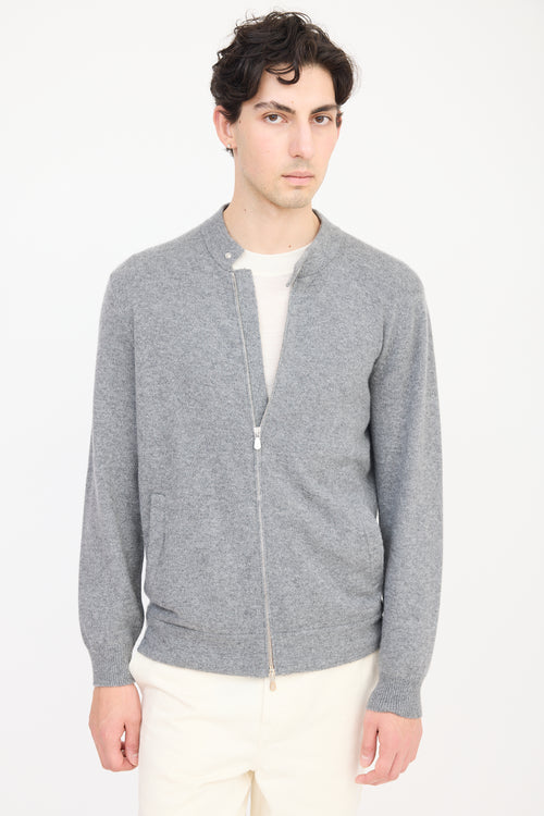 Brunello Cucinelli Grey Cashmere Knit Sweater Jacket