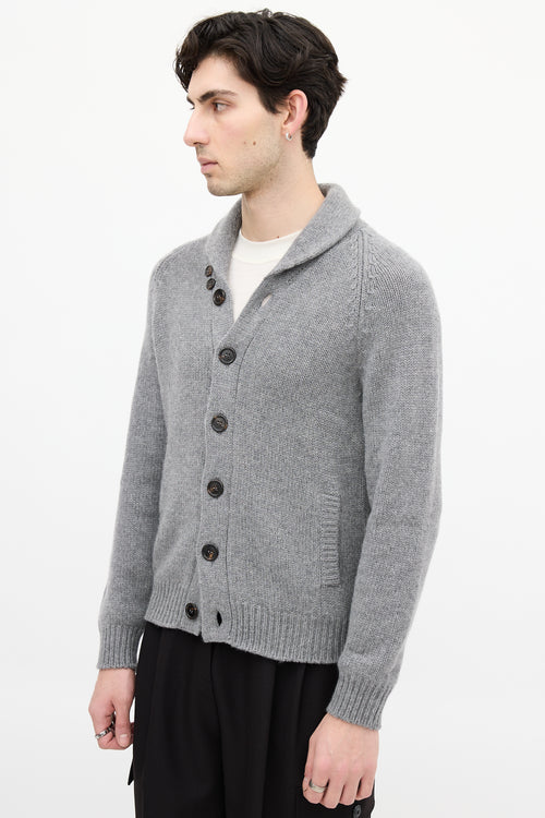 Brunello Cucinelli Grey Cashmere Shawl Collar Cardigan