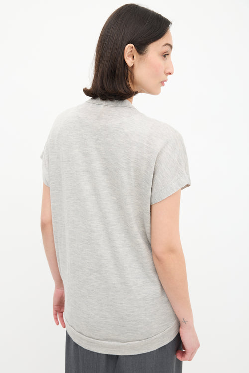Brunello Cucinelli Grey Cashmere & Silk V-Neck Top