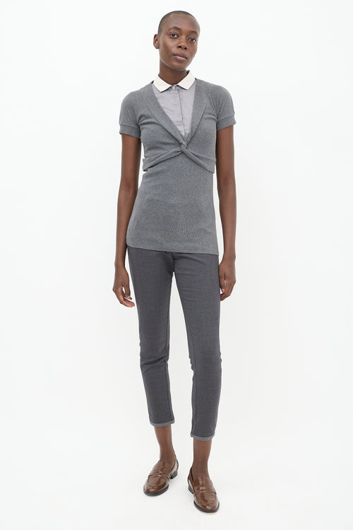 Brunello Cucinelli Grey & White Twisted Polo Tunic