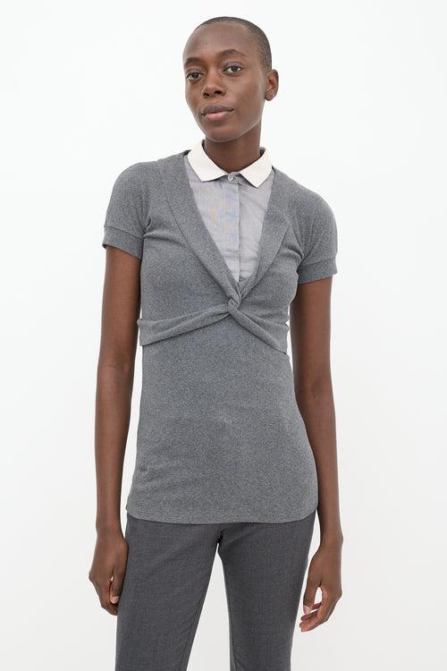 Brunello Cucinelli Grey & White Twisted Polo Tunic