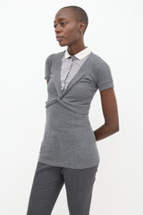 Brunello Cucinelli Grey & White Twisted Polo Tunic