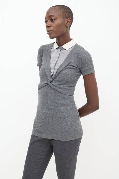 Brunello Cucinelli Grey & White Twisted Polo Tunic