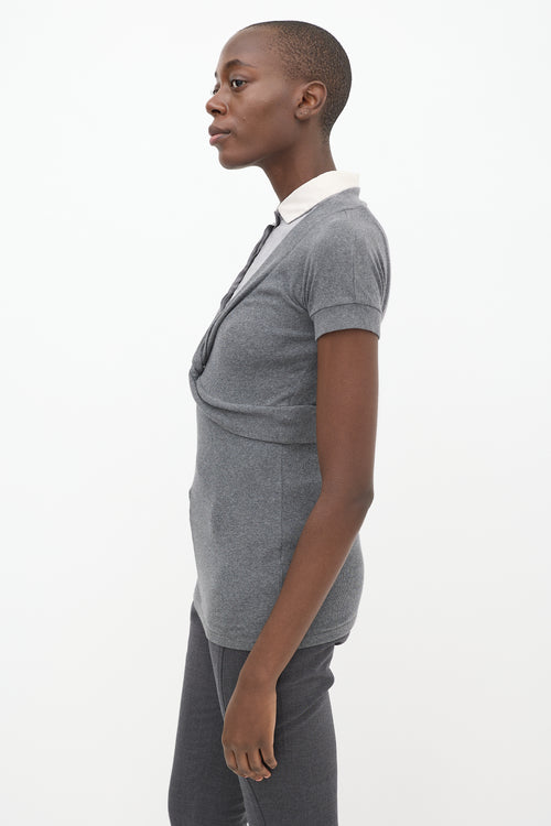 Brunello Cucinelli Grey & White Twisted Polo Tunic