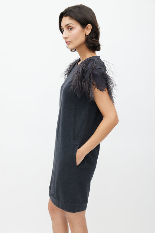 Brunello Cucinelli Grey Feather Midi Dress