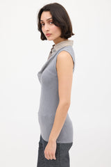 Brunello Cucinelli Grey Knit & Silk Bib Shirt