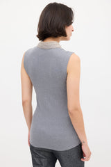 Brunello Cucinelli Grey Knit & Silk Bib Shirt