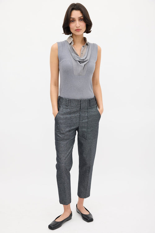 Brunello Cucinelli Grey Knit & Silk Bib Shirt