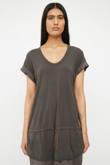 Brunello Cucinelli Grey Cotton & Silk Layered Drawstring Dress