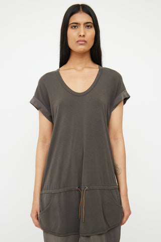 Brunello Cucinelli Grey Cotton & Silk Layered Drawstring Dress