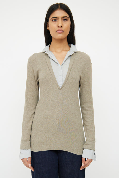 Brunello Cucinelli Grey Layered & Collared Rib Knit Top