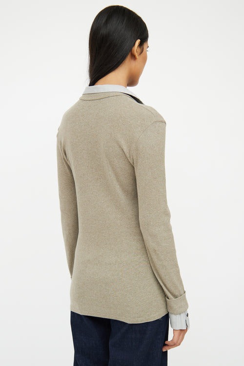 Brunello Cucinelli Grey Layered & Collared Rib Knit Top