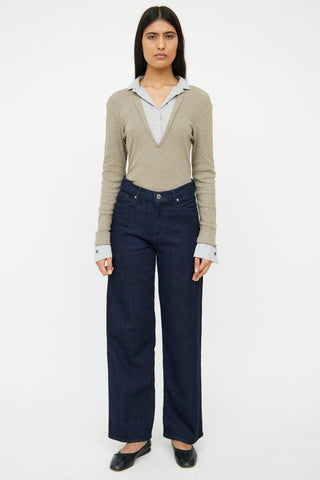 Brunello Cucinelli Grey Layered & Collared Rib Knit Top