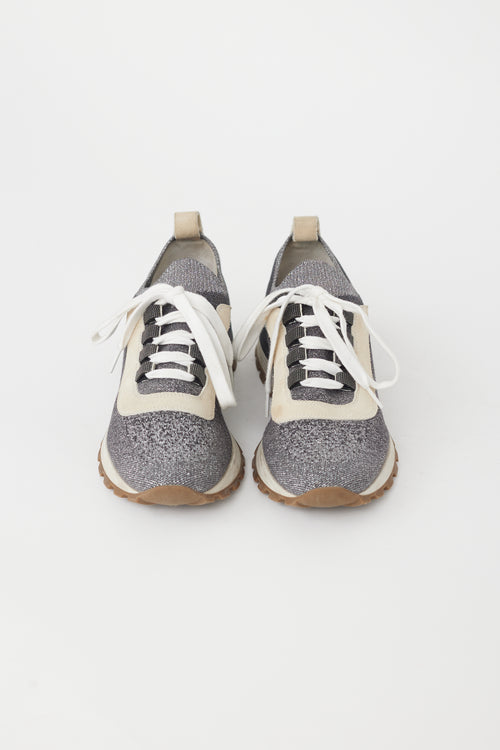 Brunello Cucinelli Grey & Silver Knit Sneaker